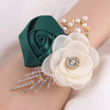 Bride Bridesmaids Rose Wrist Corsage Girls Ladies Accessories,Wrist Flower For Prom, Homecoming Dinner Parties, Weddings. (4, Emerald Green)