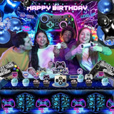 Video Game Birthday Decorations - Game Birthday Party Decorations Includes Backdrop, Foil Balloons, Tablecloth, Cake Toppers, Balloon Arch Kit For Boy Game Birthday Party