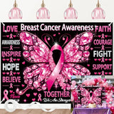 Breast Cancer Awareness Backdrop October Pink Ribbon Butterfly Banner Background Women Breast Cancer Love Hope Faith Charity Event Photo Booth Props 8x6FT