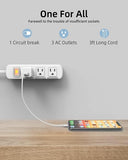Flat Plug Surge Protector Power Strip 3 Outlets 3FT Extension Cord 300J Overload Protection White