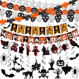 Halloween Indoor Hanging Swirl Decor with Bats Spiders Pumpkins Skulls Ghosts Party Supplies