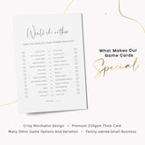 Bridal Shower Games, Would She Rather Bridal Shower Game For 50 Guests, Minimalist