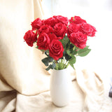 Artificial Flowers, Real Looking Blush Fake Rose Long Stem Silk Artificial Rose Flowers Home Decor For Bridal Wedding Bouquet, Centerpieces Birthday Flowers Party Garden Floral Arrangement Red