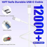 3 Pack USB C Fast Charger with 10FT USB C to USB C Cables for iPhone 17 16 15 iPad