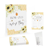 Sunflower Bee How Old Were The Bride And Groom Game, Guessing The Age Photo, Bridal Shower Wedding Shower Game (1 Sign And 30 Cards)-Bng11