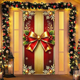 Merry Christmas Door Cover 35X71 Christmas Gift Box Present Hanging Banner Decoration Winter Holiday Bow Window Door Cover Red And Gold Stripes Ornaments New Year Party Home Wall Outdoor ?