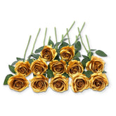 12 Pcs Artificial Flowers Gold Roses Fake Silk Flower Long Stem Artificial Roses For Home Wendding Bathroom Party Decorations (Gold)