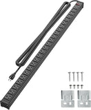 24-Outlet Heavy Duty Metal Power Strip with 10FT Extension Cord and Wall Mount