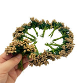 144Pcs Artificial Mini Flower Stamen Pistil And Soft Stem,20Mm Tiny Berry For Diy Make Bridal Hair Clips,Cake Top,Wrist Corsage Boutonniere,Candle Rings Wreath Bracelet Flower (Gold)