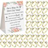 Put A Ring On It Bridal Shower Game With 50 Fake Rings, Rustic Greenery Theme Wedding Shower Games Wedding And Engagement Rings And Not Say Bride Rules Cards(Bright Flowers,Gold)