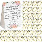 Put A Ring On It Bridal Shower Game With 50 Fake Rings, Rustic Greenery Theme Wedding Shower Games Wedding And Engagement Rings And Not Say Bride Rules Cards(Bright Flowers,Gold)