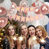 Rose Gold Birthday Decorations for Women and Girls Balloons, Banner, Flags & Butterfly Accents