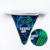 32Ft Video Game On Party Decorations Metallic Green Blue Black Gaming Fabric Pennant Banner Triangle Flag Garland Streamer For Gamer Birthday Video Game Baby Shower Outdoor Gaming Party Supplies