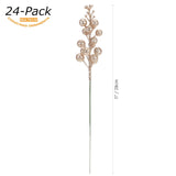 24-Pack Artificial Glitter Holly Berry Twig Ornaments, Decorative Fruit Sticks, Glittery Stems, Picks, Branches For Christmas Tree, Small Vase, Holiday, Wedding, Party (11", Champagne)
