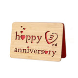 Wooden 3Rd Anniversary Card,Handmade 3 Years Wedding Anniversary Greeting Cards, 3Rd Leather Anniversary Card For Her,Him,Husband,Wife