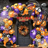 126 Pcs Halloween Balloon Garland Arch Kit, Eye Balloons With Spider Web, Bats, Purple Orange And Black Balloons For Halloween Birthday Supplies Halloween Party Decorations