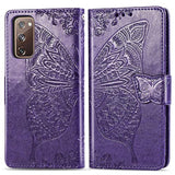 For Samsung Galaxy S20 Fe Case Wallet,Women Flip Cover With Butterfly Embossed Pu Leather Stand Credit Card Holder Slots Magnetic Wrist Strap Phone Case (Purple)