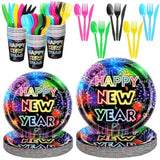 150pcs Neon 2026 New Year Party Plates & Cutlery Set for 25 Guests