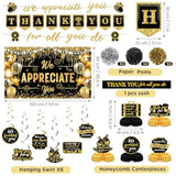 We Appreciate You Party Decorations Black Gold Thank You For All You Do Banner Honeycomb Centerpieces Hanging Swirls For Office Employee Staff Appreciation Gifts Pastor Teacher Party Boss Day Decor