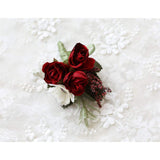 Rose Boutonniere Buttonholes Corsage Artificial Groom Rose Wedding Flowers Brooch Prom Party Suit Decoration, Pack Of 1, Red