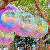 3Pcs 32 Inch Iridescent 4D Round Ball Balloons For Spring/Holographic Balloons/Star Clear Foil Decorative Folding Rainbow/Under The Sea Mermaid Groovy Party Decoration