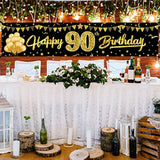 Happy 90th Birthday Banner – Black & Gold Party Sign for Indoor/Outdoor 90th Celebration Decor