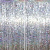 2 Pack Laser Silver Tinsel Foil Fringe Curtains, Silver Party Decorations, Metallic Tinsel Party Streamers Backdrop For New Years Birthday Halloween Wedding Party Decorations