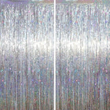 2 Pack Laser Silver Tinsel Foil Fringe Curtains, Silver Party Decorations, Metallic Tinsel Party Streamers Backdrop For New Years Birthday Halloween Wedding Party Decorations