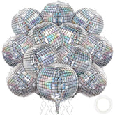 12pcs 18" Silver Disco Ball Foil Balloons for Disco Theme Party Decor