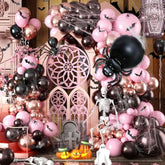 Halloween Balloon Arch Kit – Black Pink Rose Gold with Spider & Bat Decorations