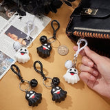 12Pcs Halloween Theme Keychain Cartoon Ghost Keyrings With Bell Charm Pvc Pendants Hanging Key Chain Keyrings For Wallet Backpack Charm Decorations Pendant Supplies Black White