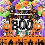 110Pcs Halloween Party Decorations - Banner, BOO Balloons, Swirls, Props & Gift Bags