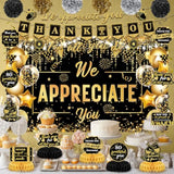 We Appreciate You Party Decorations Black Gold Thank You For All You Do Banner Honeycomb Centerpieces Hanging Swirls For Office Employee Staff Appreciation Gifts Pastor Teacher Party Boss Day Decor