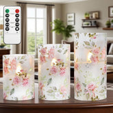 Rose Flameless Candles Love Theme Battery Operated Glass Flickering Led Candle With Remote Pink Flower Decal Realistic Pillar Candles Bedroom Home Decor Table Ornament