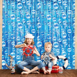 Under The Sea Party Decorations, 2 Pcs Blue Bubble Garland Streamers Tinsel Foil Fringe Curtain Backdrops For Mermaid Ocean Beach Summer Party Decorations Supplies