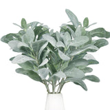 Artificial Flocked Lambs Ear Leaves Dusty Miller Stems Flocked Oak Leaves Lamb'S Ear Foliage For Home Wedding Diy Floral Arrangement (Silver Lamb'S Ear, 5)