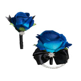 Corsage And Boutonniere Set Elegant Artificial Rose Flower Corsage Boutonniere For Men Prom Accessories,Wedding Brides Bridesmaids Groom Groomsmen, Homecoming, Formal Events (Blue)
