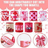 9 Rolls Valentine'S Day Wired Edge Ribbon Love Red Heart Pattern Ribbo