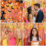 4 Pack Orange Foil Fringe Curtains Glitter Metallic Tinsel Backdrop for Party Decor