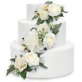 3Pcs Pre-Made Cake Flowers Toppers White Green Cake Decorations Wedding Cake Decorating Flowers Decor Birthday Baptism Party Cake Topper
