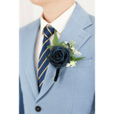 1 Pc Sinlge Navy Blue Boutonniere For Men For Wedding Groom Groomsmen Artificial Rose Rose Flowers Boutonniere For Wedding Ceremony Anniversary Formal Dinner Party