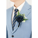 1 Pc Sinlge Navy Blue Boutonniere For Men For Wedding Groom Groomsmen Artificial Rose Rose Flowers Boutonniere For Wedding Ceremony Anniversary Formal Dinner Party
