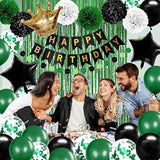 Birthday Decorations For Men Green And Black Party Decorations For Boy Happy Birthday Banner Fringe Curtains Confetti Latex Balloon Foil Balloon Party Supplies