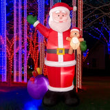 10 Foot Tall Giant Christmas Inflatable Santa Claus With Gift Bag And Bear, Build-In Led Lights, Outdoor Indoor Holiday