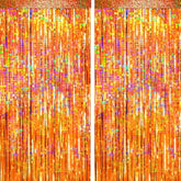 4 Pack Orange Foil Fringe Curtains Glitter Metallic Tinsel Backdrop for Party Decor