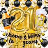 21St Birthday Decorations For Him, 21St Birthday Decorations With 40 Inch Gold 21 Number Balloons, Cheers To 21 Years Banner,Fringe Curtains And Cups Foil Balloons