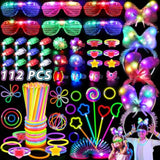 112Pcs Glow In The Dark Party Supplies For Kids Adults, Light Up Party Favors With Light Up Glasses, 50 Glow Sticks Bulk Pack For Diy Bracelets Necklaces, Neon Party Supplie Decorations For Hallowee