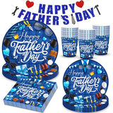 Fathers Day Decorations,101PCS Fathers Day Paper Plates and Napkins(Serves 25),Happy Father’s Day Decorations Includes Paper Plates,Napkins,Cups and Happy Fathers Day Banner
