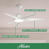 52 Inch White Ceiling Fan with LED Light and Remote Quiet 3 Blade Indoor Fan