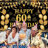 60Th Birthday Banner - Black & Gold - 71 X 45 Inch - Happy 60Th Birthday Decor